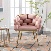 Sedia da trucco in velluto rosa con gambe in metallo dorato