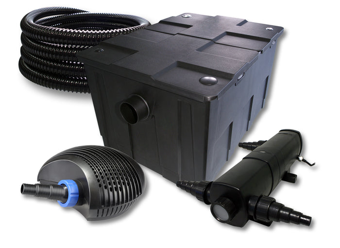 Set filtro per laghetto da 60.000 l Chiarificatore 18W Pompa ECO 40W Tubo 25m