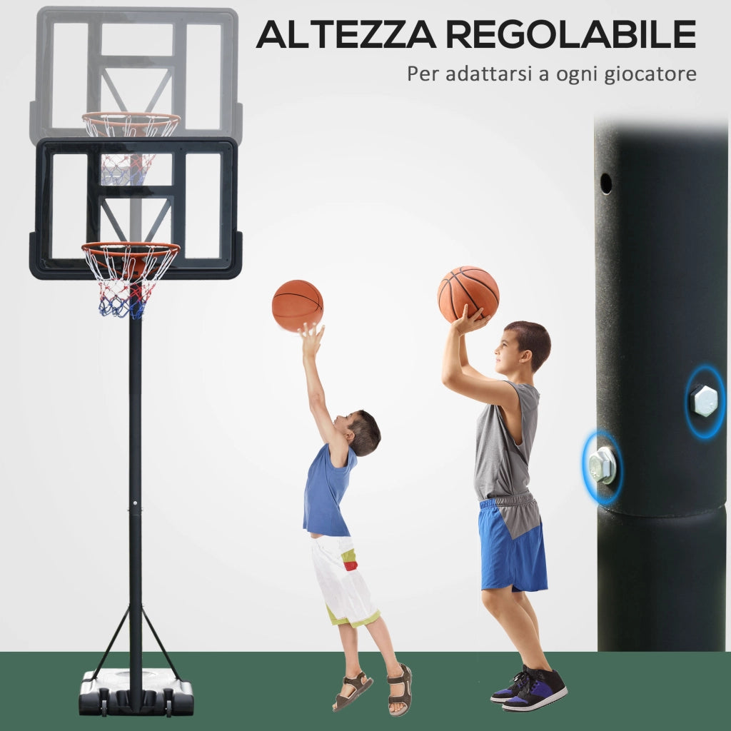 EasyComfort Canestro Basket Altezza Regolabile 160-305cm, Base con Ruote e Struttura in Acciaio, Tabellone in PVC Trasparente
