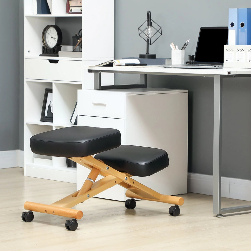 Sedia Ergonomica Posturale con Inginocchiatoio Altezza Regolabile 42x70x42-52 cm in Legno Nero