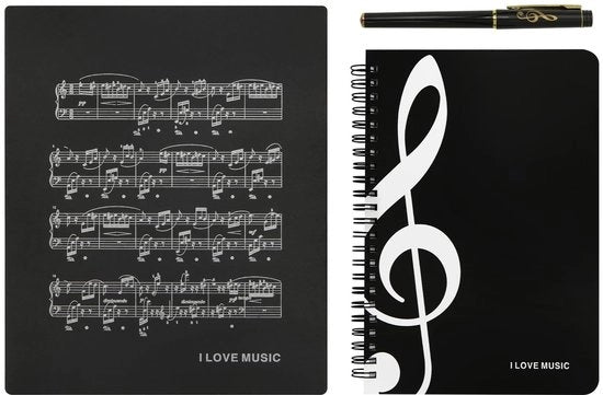 Papier per Notizie Muzica - Libretto A5 - Legato con Cordoncino - Inclusa Penna - Alta Qualità del Carta - Ideale per Giornali Personali