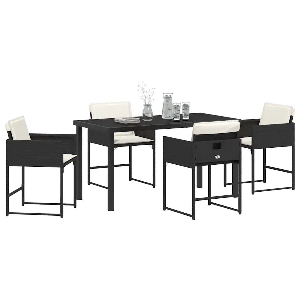 Set da Pranzo per Giardino con cuscino 5 pcs Nero polyrattan 3380005