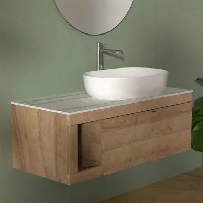 Mobile bagno portalavabo sospeso 110 cm miele con top carrara Maya