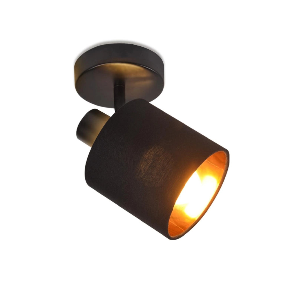 ZMH Faretto da soffitto neri retrò 1 luce E14 paralume tessuto rotante 350° max 40W senza lampadina