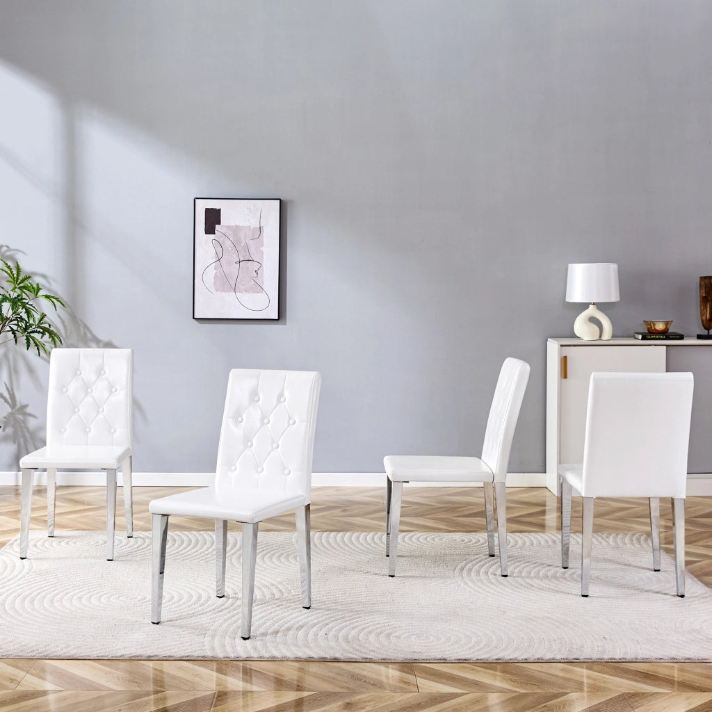 SEDIA da pranzo Set da 4 pezzi 89 cm Bianco PU con gambe in metallo argento