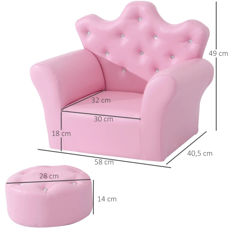 Poltroncina per bambini rosa con poggiapiedi in PU