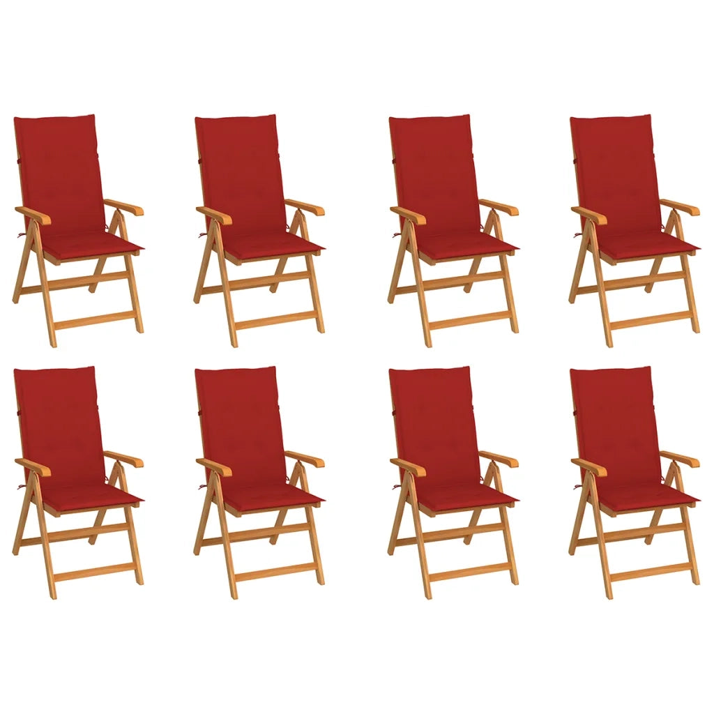 Sedie Reclinabili da Giardino con Cuscini 8 pz Massello di Teak cod mxl 20030