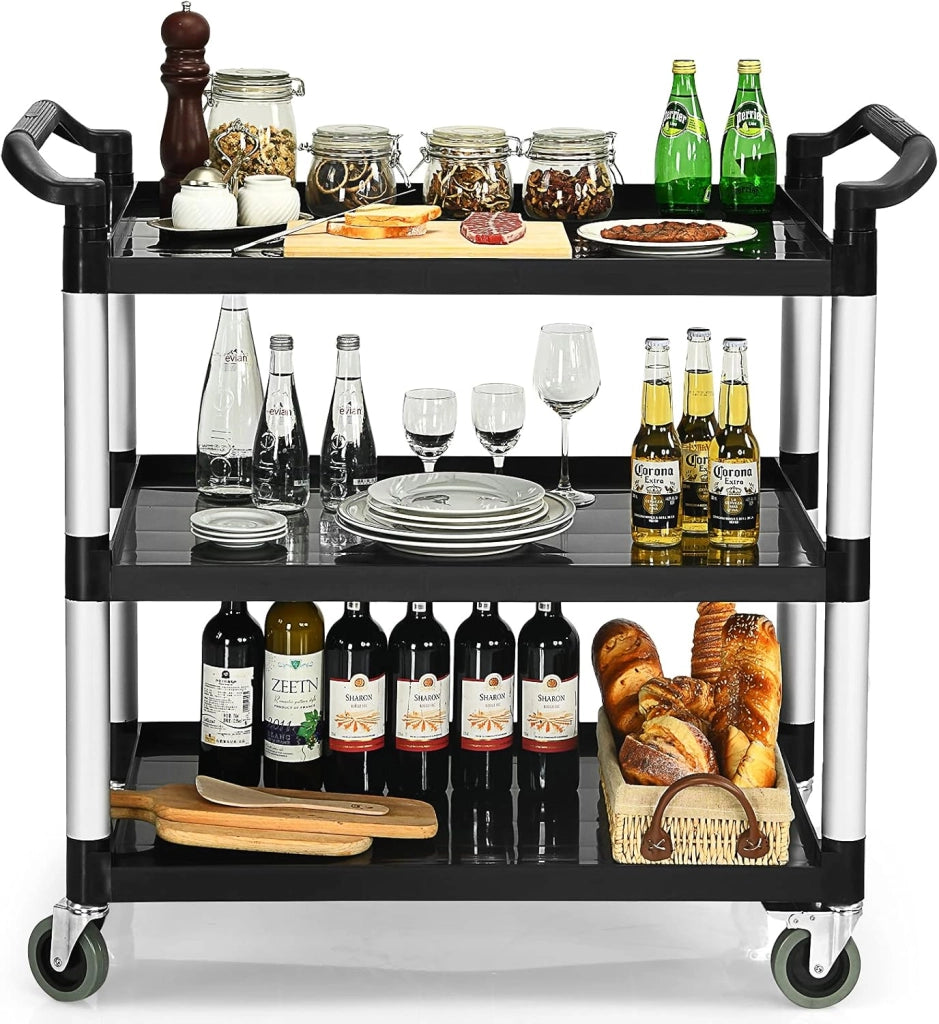 Carrello di Servizio a 3 Ripiani, Carrello Multiuso con Maniglie Ampio Spazio e Ruote Flessibili con Freni, Adatto a Ufficio Ristorante Casa Officina, 103x49x98 cm