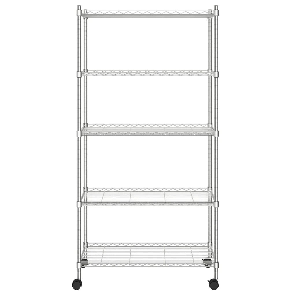 Scaffale portaoggetti a 5 ripiani con ruote 75 x 35 x 155 cm cromato 250 kg argento 02_0045701