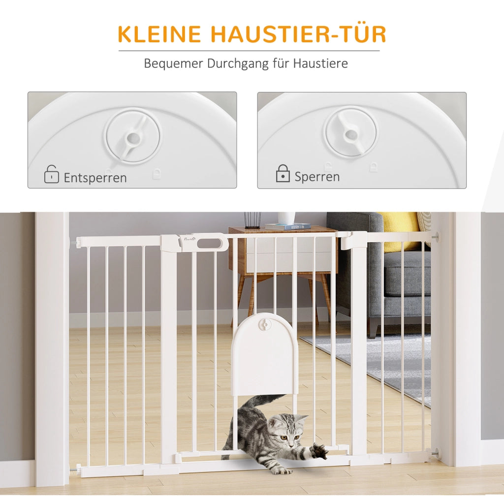 Barriera estensibile a forbice con doppio sistema di bloccaggio e porta pedonale in ABS bianco 131 × 76 cm