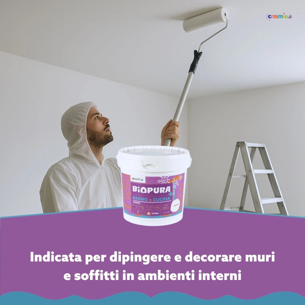 Idropittura traspirante antimuffa interni bagno cucina linea biopura cromika *** formato 5 lt, confezione 1
