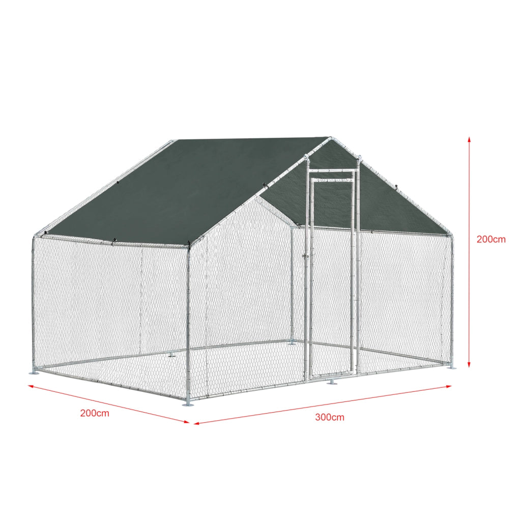 Gabbia per Pollame Wels con Tettuccio Parasole e Recinzione Rete Metallica 3x2x2 m pro.tec