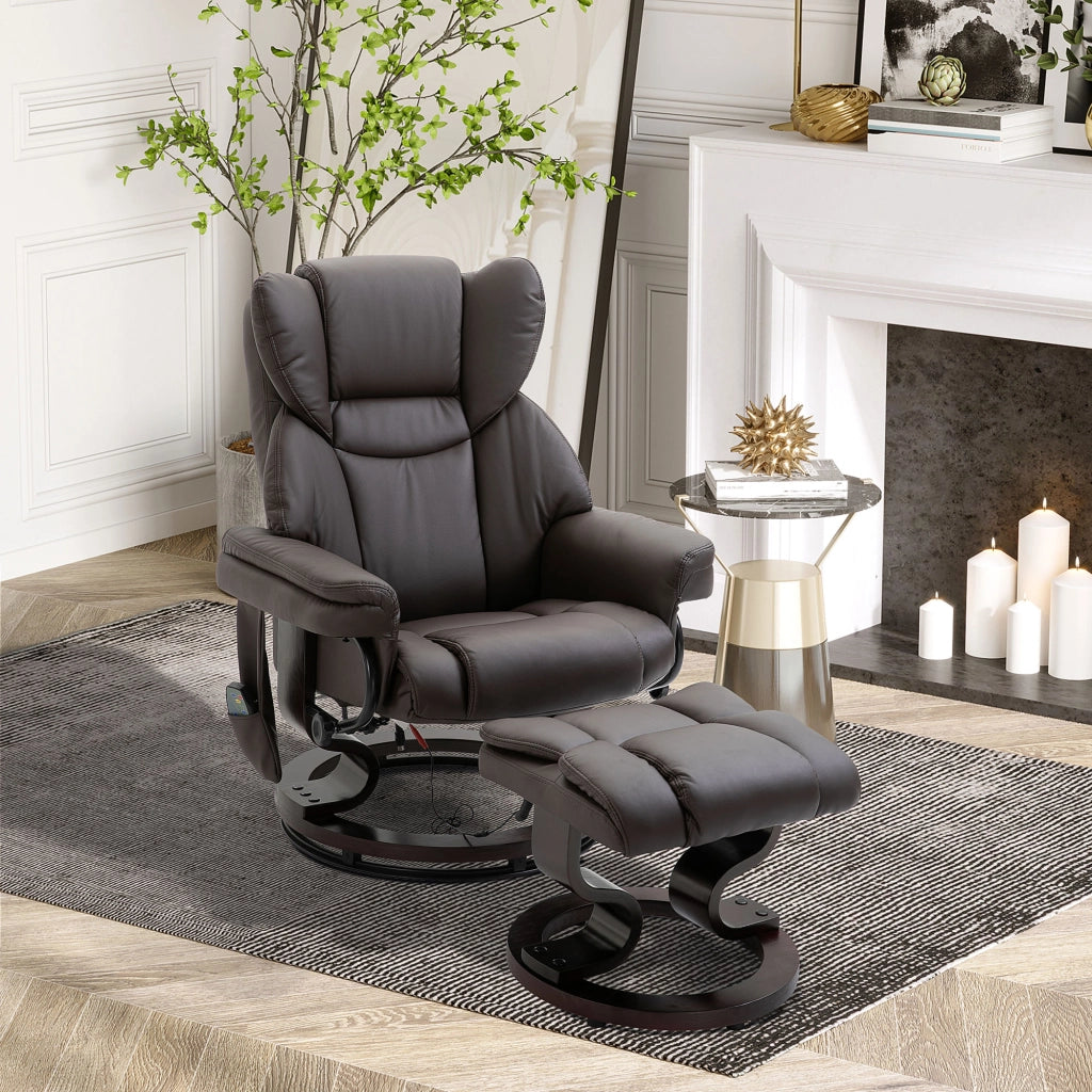 Poltrona Relax Massaggiante Reclinabile Girevole con Poggiapiedi ¨C Zephmum ¨C Marrone Similpelle