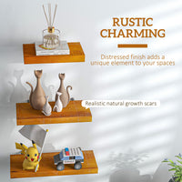 Set di 3 Mensole da Parete di Design 30/40/50x18x3,6 cm in Legno di Pino Marrone