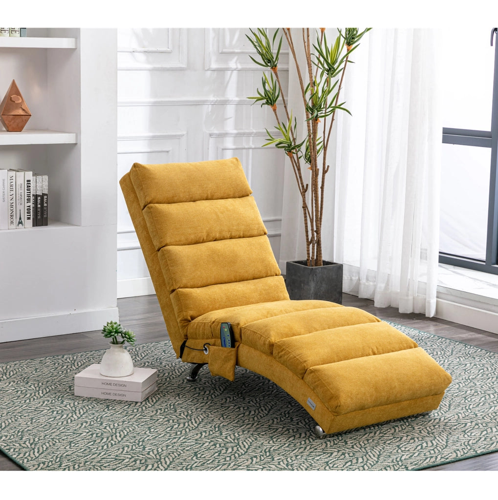 POLTRONA Relax massaggiante 55x148x84 cm in lino giallo senape