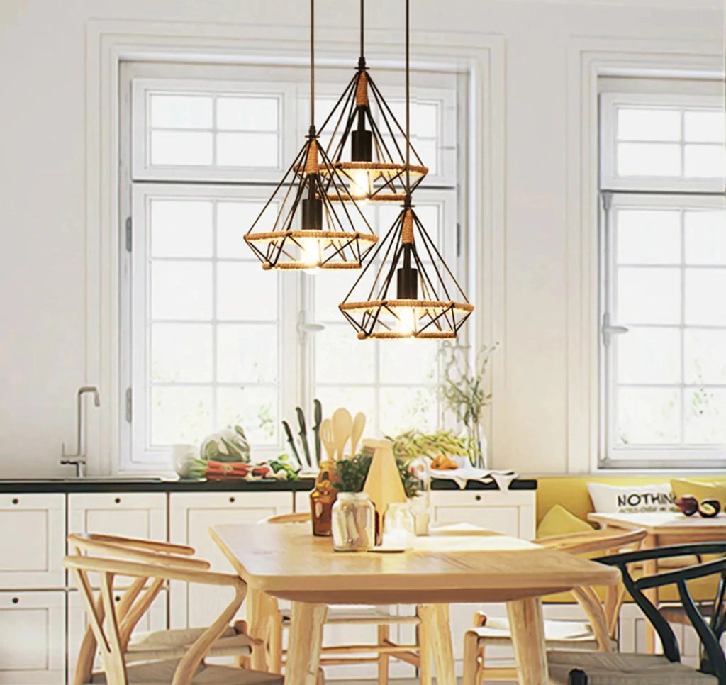 Lampada Da Soffitto Geometrico Pensile In Stile Loft Corda APP678-1CP