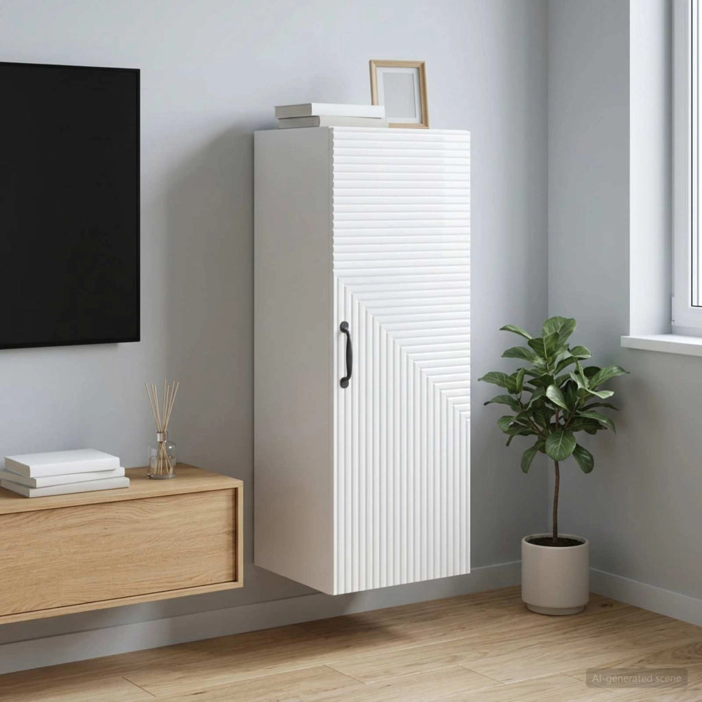 Mobiletto a muro Bianco Lucido 33 x 34,5 x 90 cm 898589