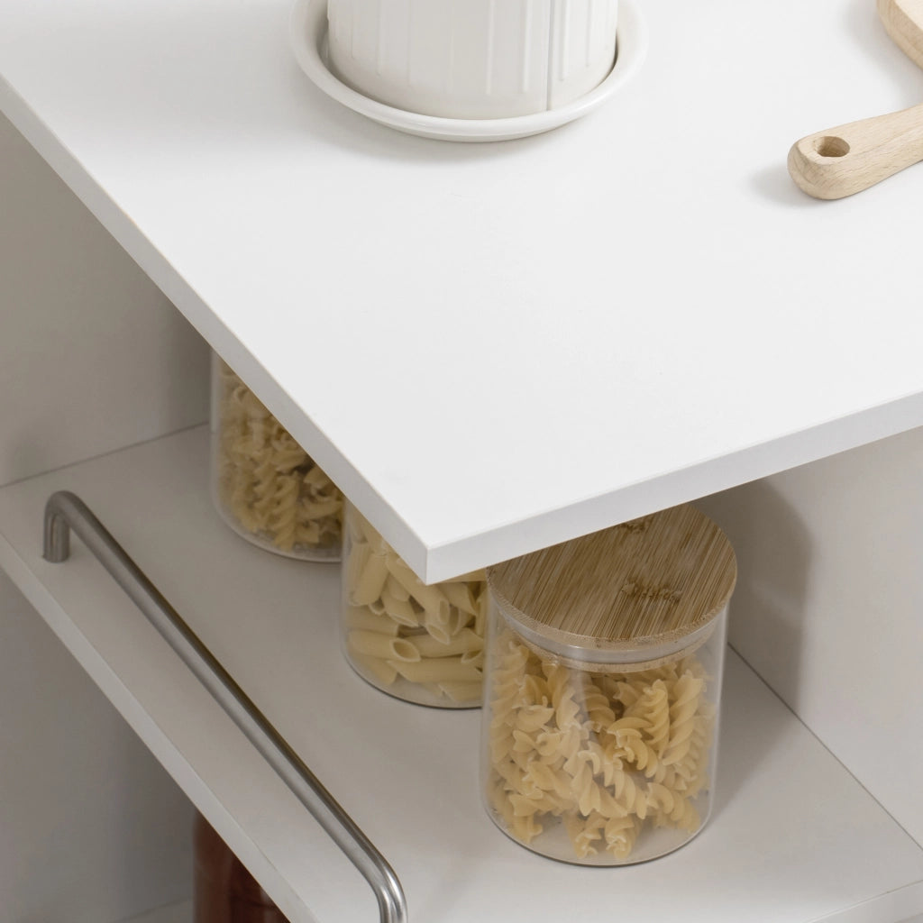 Carrello da Cucina ¨C Xylo ¨C con Cassetto Porta in Vetro Ripiani e Ruote 65x39x80 cm Naturale