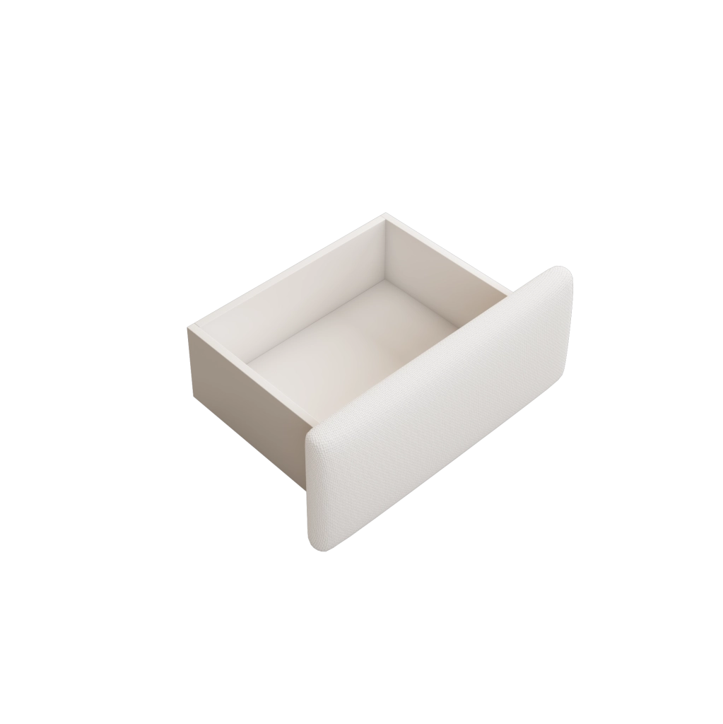 Letto imbottito 140x200 cm senza testiera con contenitore idraulico; 2 cassetti; bianco