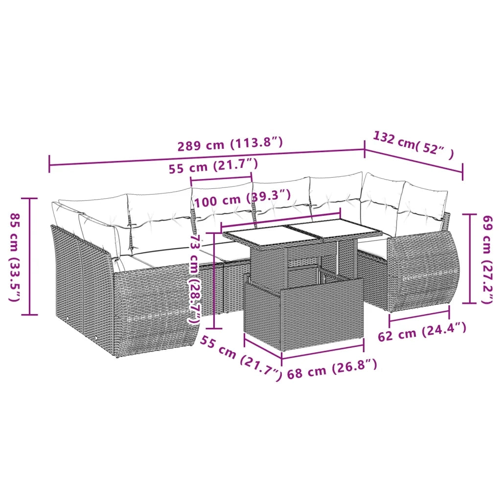 Set Divani da Giardino con Cuscini 8 pz Nero in Polyrattan 3268406