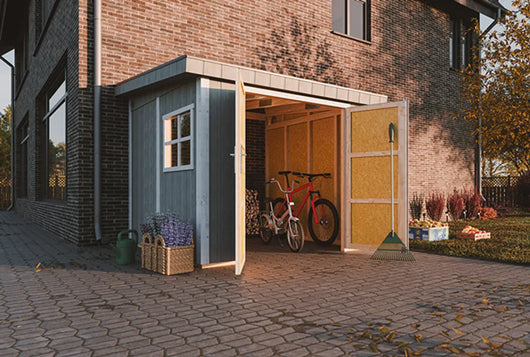 Casetta da giardino di qualità PREMIUM 5,9 mq - H231x248x294 cm - Senza pavimento e parete laterale - Timbela M938B-TERRA BROWN