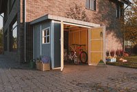 Casetta da giardino di qualità PREMIUM 5,9 mq - H231x248x294 cm - Senza pavimento e parete laterale - Timbela M938B