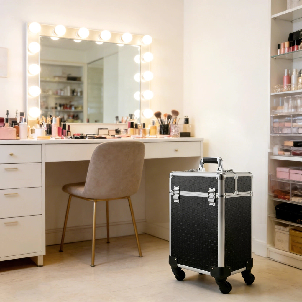 Valigia per Trucco Professionale con Rotelle ¨C Zephmum ¨C 2 Vassoio Compartimento Inferiore Nero
