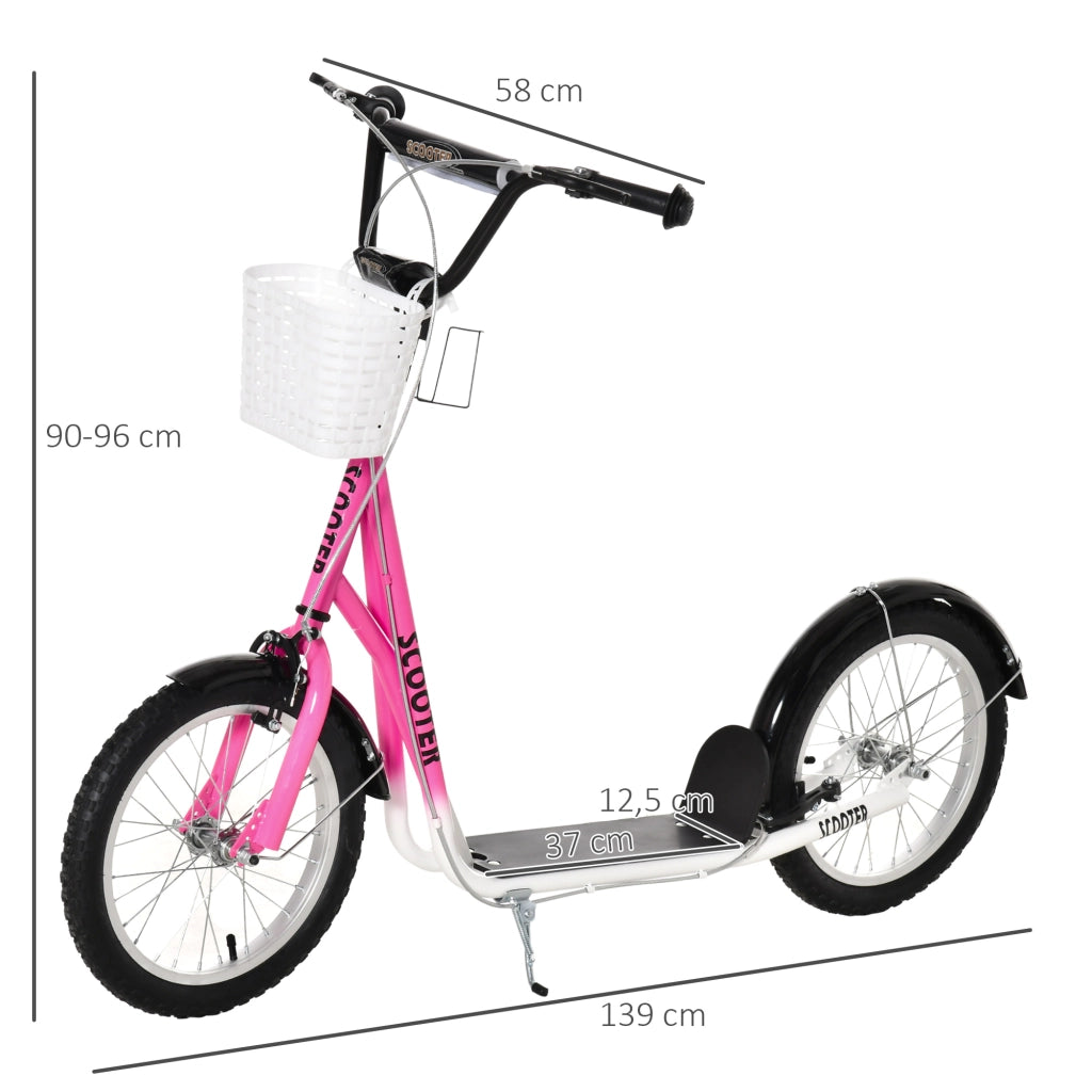 Trotinette per bambini con freno e cestino, regolabile in altezza, per 5-12 anni ¨C Minimal ¨C Bianco e Rosa