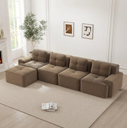 Divano modulare 4 posti con chaise longue in velluto a coste marrone HOMVRA