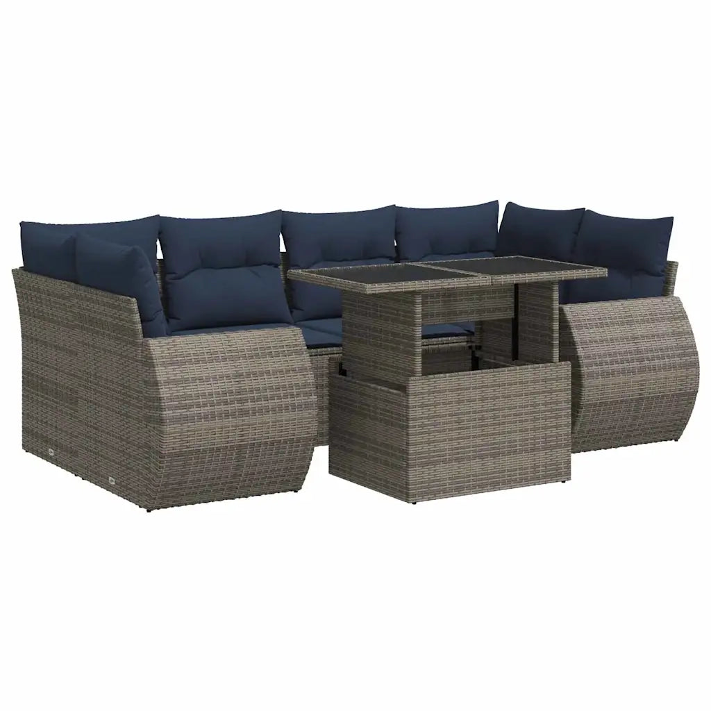 Set Divani da Giardino 7pz con Cuscini Grigio Polyrattan Acacia 3326592
