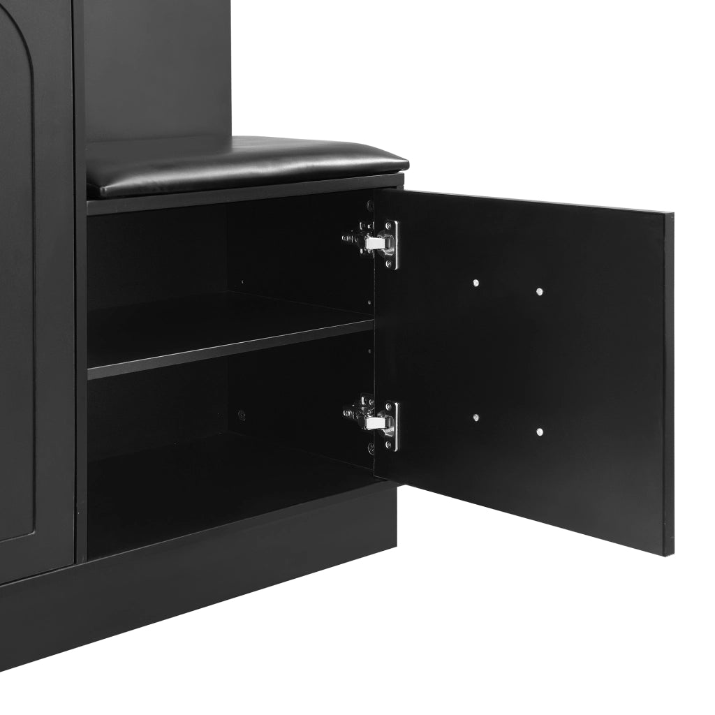 Mobile Ingresso con Specchio; 2 Ante; 2 Cassetti e Panca Scarpiera; Ripiani Regolabili; Moderno; in MDF; Nero; 110??33??185;5 cm