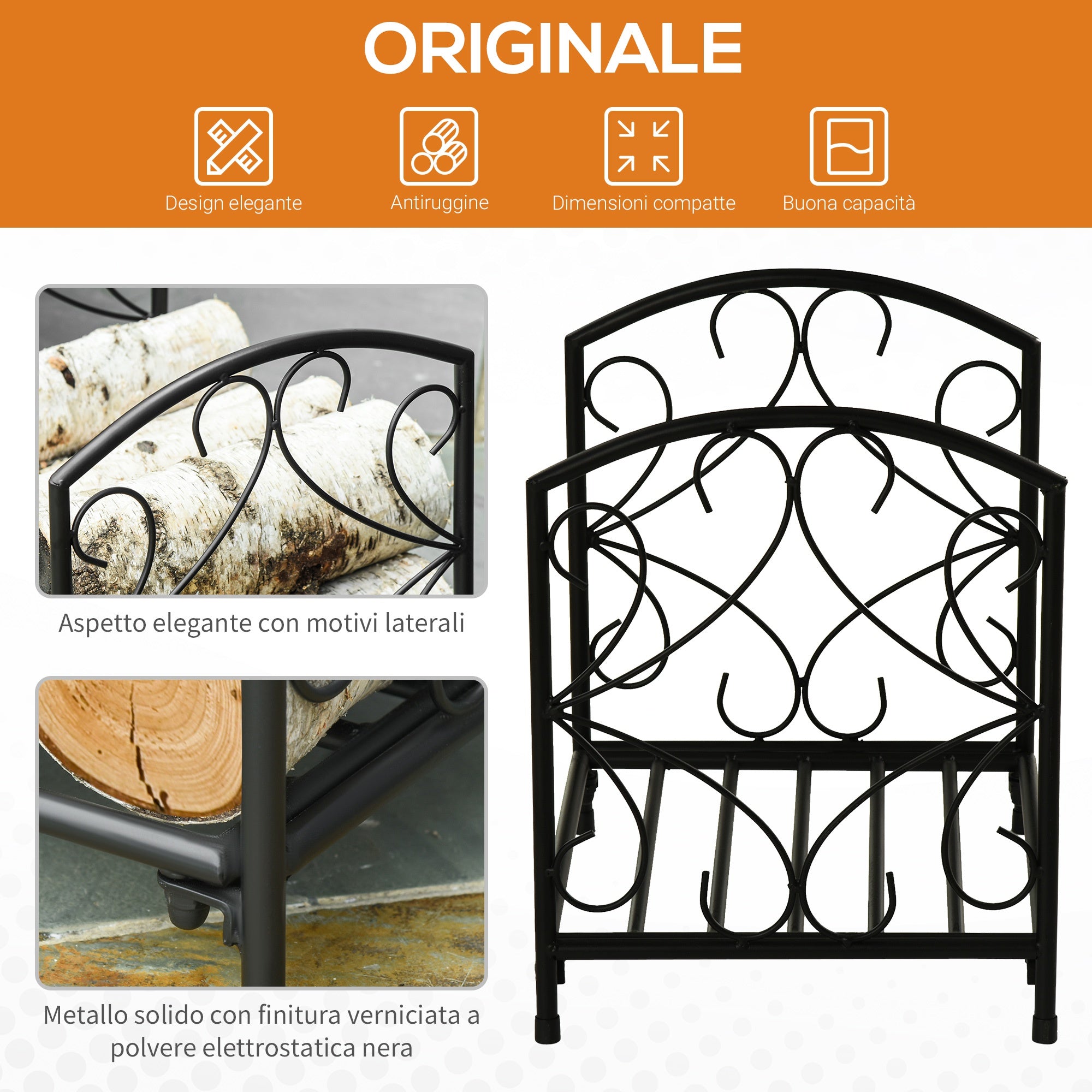 Portalegna per Camino 39,5x31,5x39,5 cm in Metallo Nero