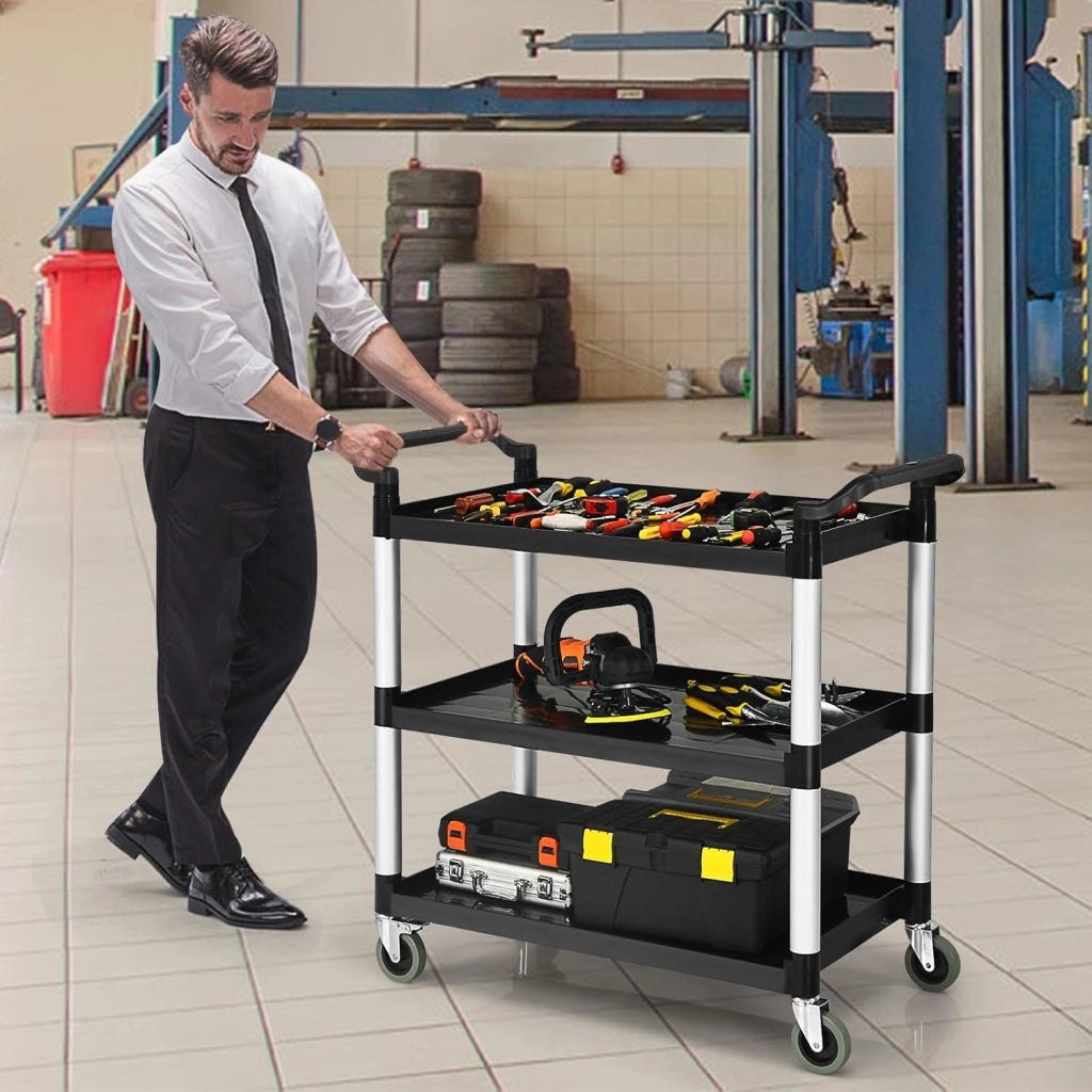 Carrello di servizio a 3 livelli, carrello da cucina con ruote (2 con freno) e comode maniglie, carrello ausiliario con capacità di carico di 50 kg per scaffale, 103 x 49 x 98 cm