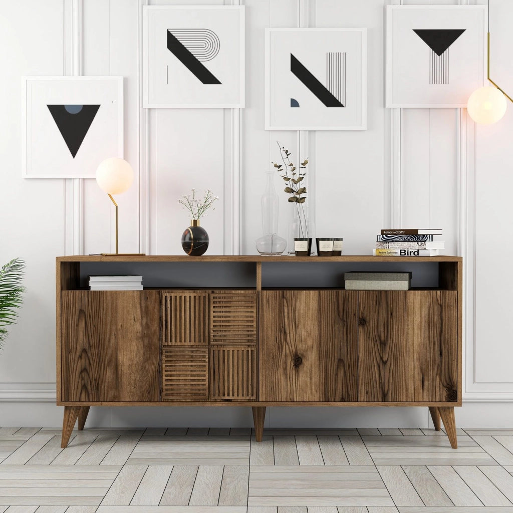 Madia Thuile, Credenza 2 Ripiani, 160x35x78h cm Marrone Noce