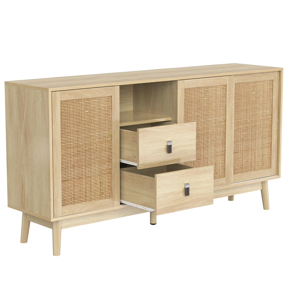Buffet - Xylo - 155??38??80 cm - 3 Porte Ratan?? Scorrevoli 2 Cassetti