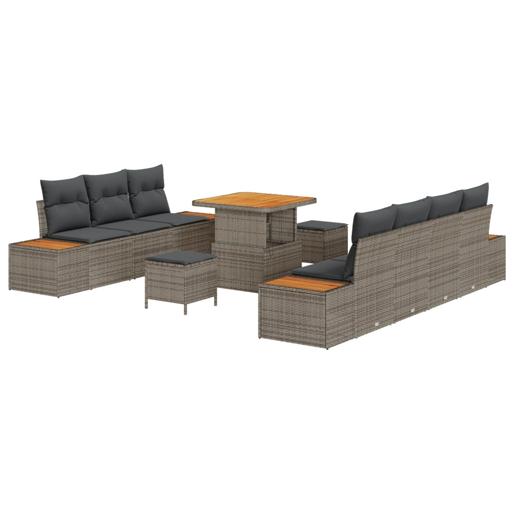 Set Divano Giardino da 10 Pezzi con Cuscini Grigio Polyrattan Acacia