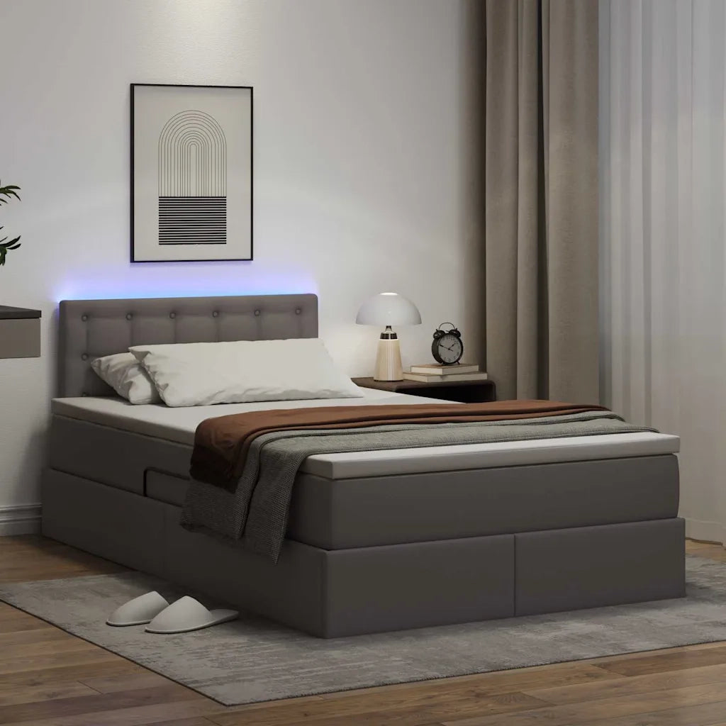Letto con contenitore e LED Grigio 120 x 190 cm Pelle Sintetica