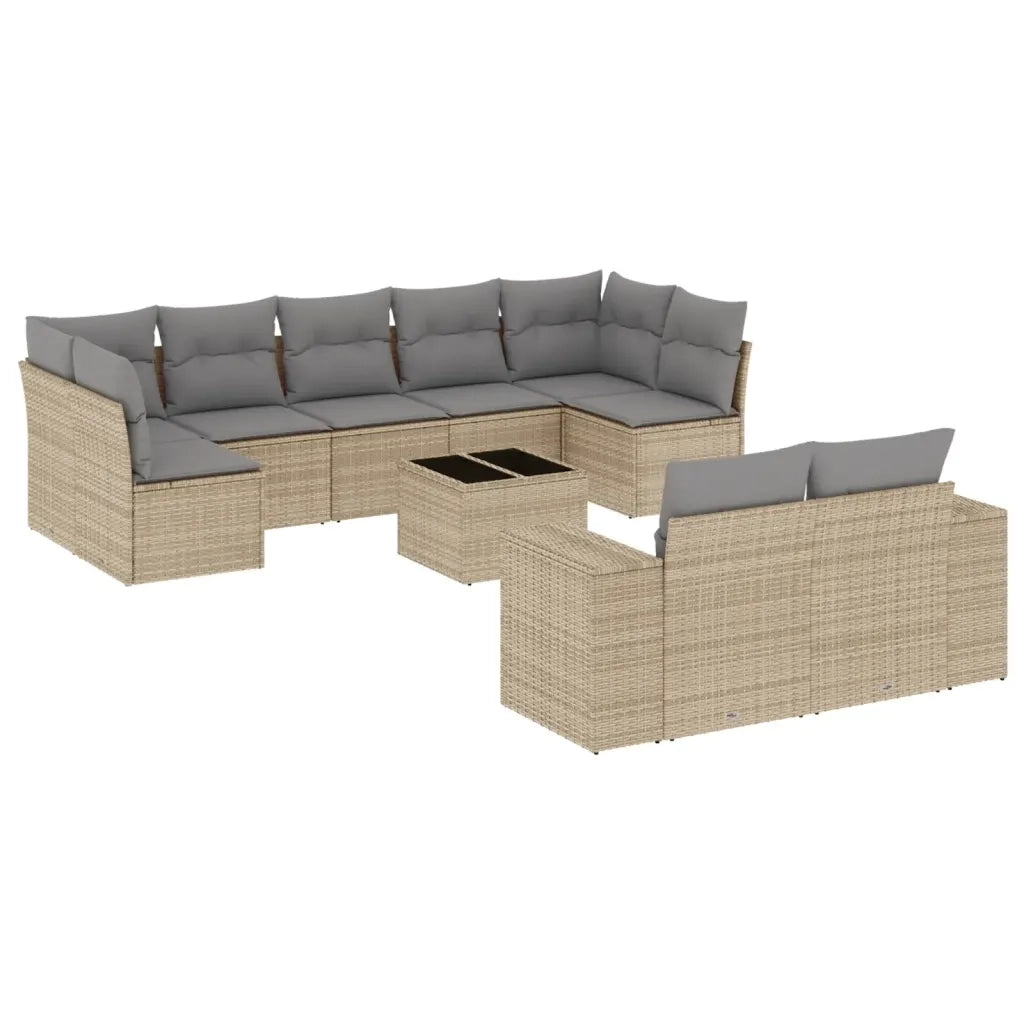 Set Divano da Giardino 10 pz con Cuscini Beige in Polyrattan 3223028