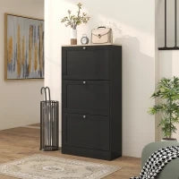 Scarpiera Salvaspazio a 3 Cassetti con Ripiani Regolabili su 2 Livelli, in Legno, 60x23.5x115 cm, Nero