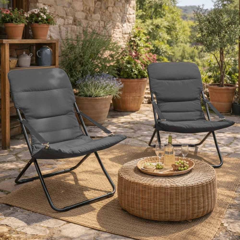 Poltrone lettino da veranda sdraio giardino Floris con cuscino grigio scuro x2