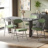 Set di 4 Sedie Pieghevoli con Sedute e Schienali imbottiti in velluto a coste, 45x48.5x82 cm, Verde