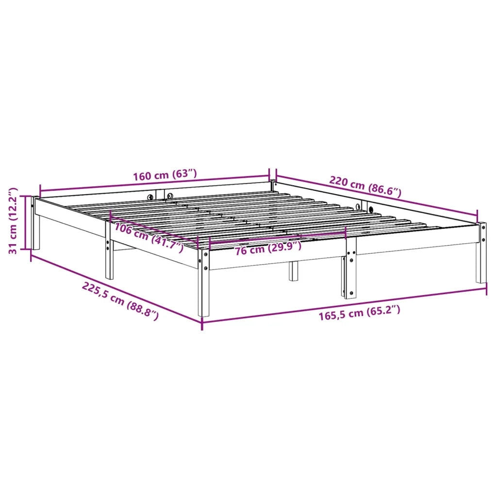 Letto Extra Lungo senza Materasso 160x220 cm in Legno di Pino
