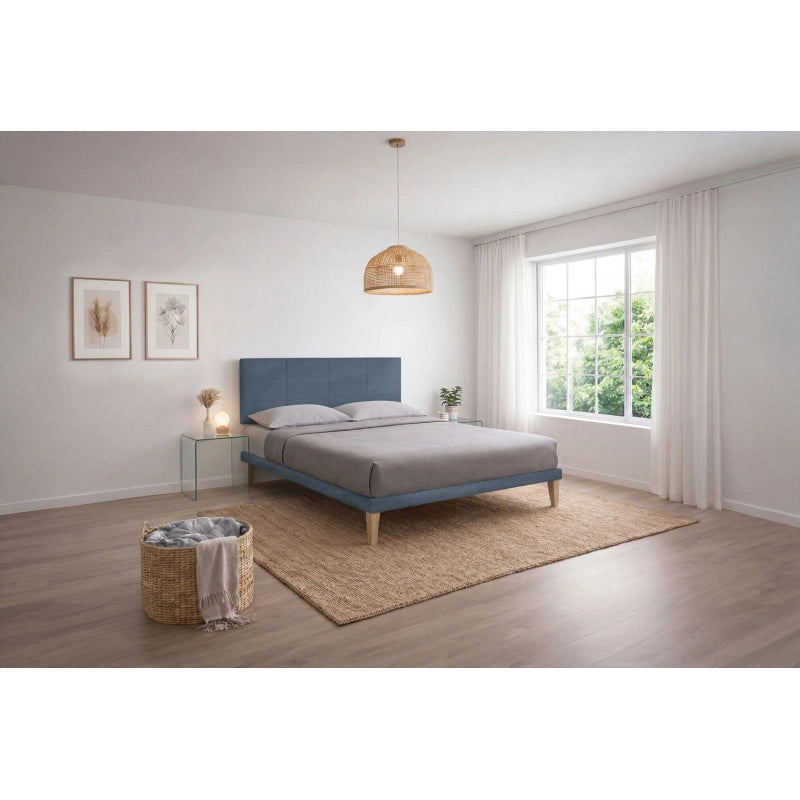 Letto imbottito Letto Matrimoniale alla Francese 140x190 cm Square - Con rete,Microfibra,Blu