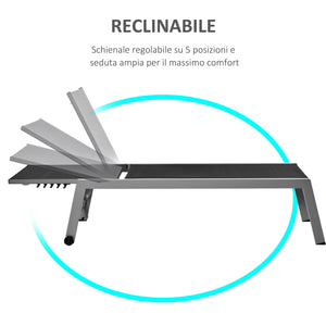 Lettino Prendisole da Giardino in Textilene 169x65x102 cm  UV-A Grigio