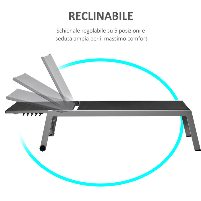 Lettino Prendisole da Giardino in Textilene 169x65x102 cm  UV-A Grigio