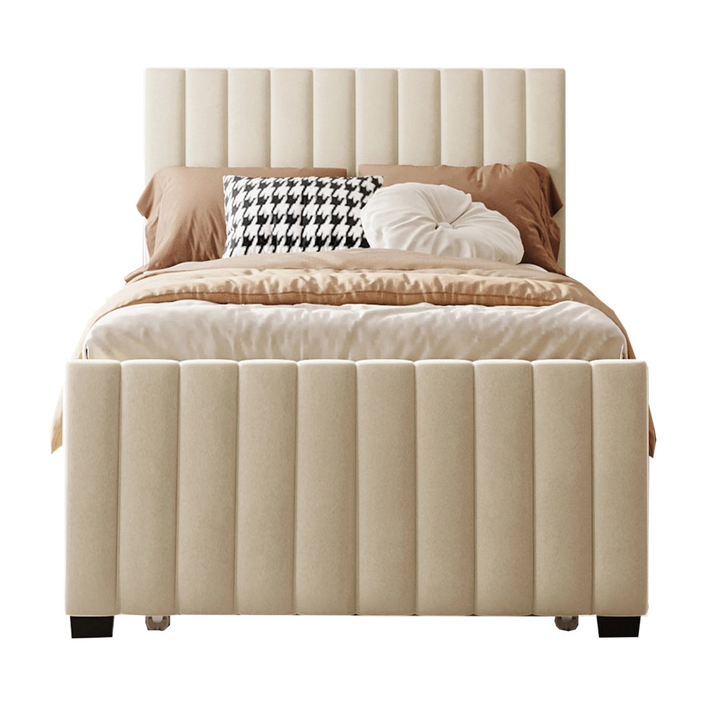 Letto Imbottito Singolo con Letto Estraibile ¨C MINIMAL ¨C Velluto Beige 90x190