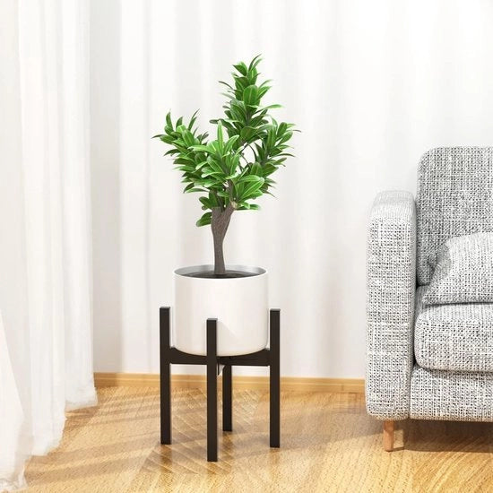 Sostegno per piante, metallico in stile Mid Century, supporto per piante angolare per interni ed esterni, grande, nero, adatto per contenitore da 20,5 cm