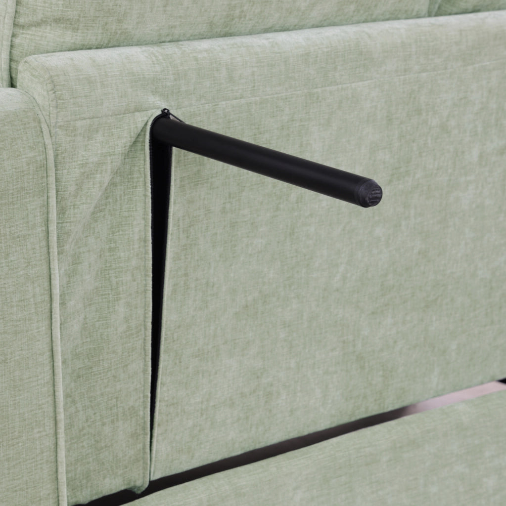 Divano letto 132x129x93 cm 2 in 1 con pouf contenitore in legno di eucalipto ciano