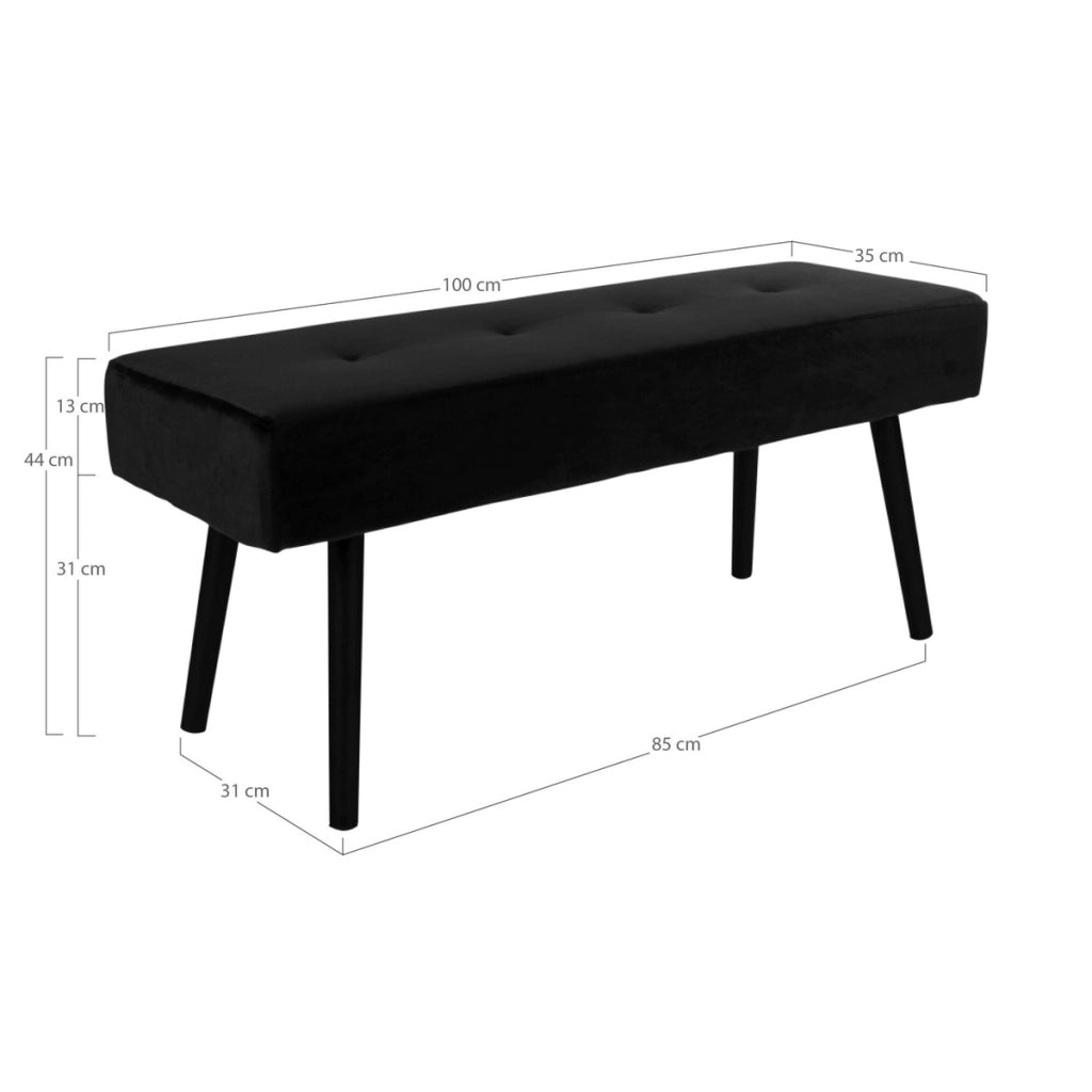 Panca Skiby, Nero, Velluto, 35x100x44 cm