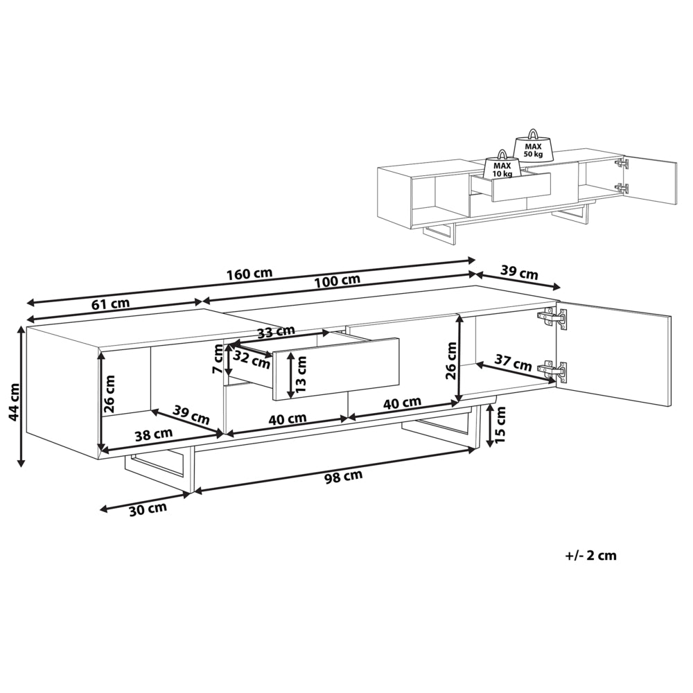 Mobile TV in legno chiaro e MDF Nero 160 cm fino a 70ʺ cassetti ripiani design moderno